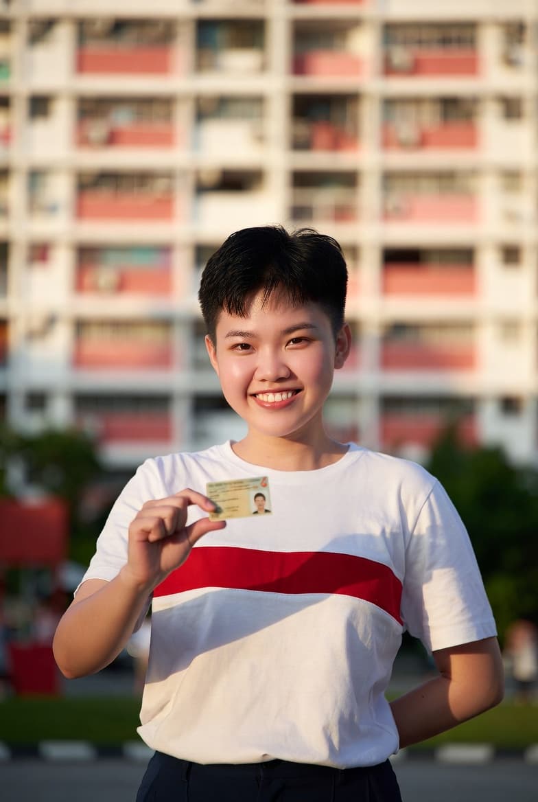 Happy Singaporean holding a new driving licence